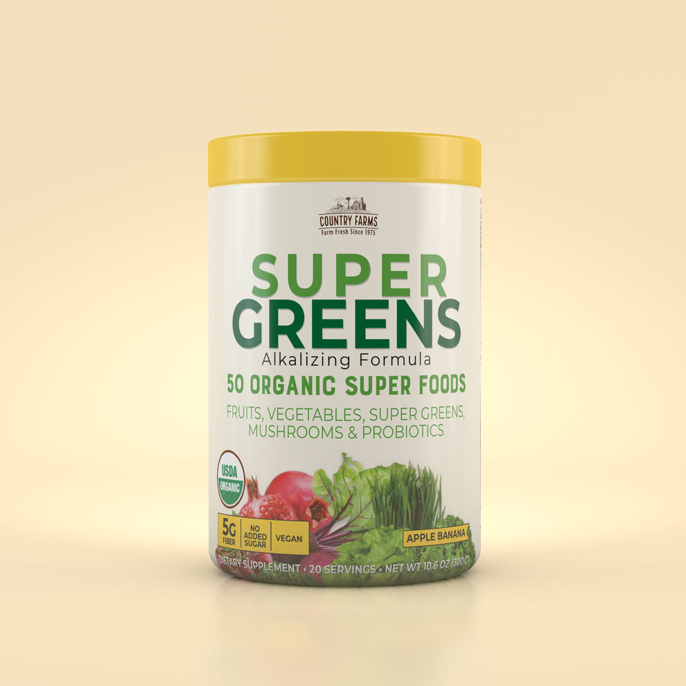 Super Greens Powder - 20 Servings - Apple Banana Flavor County Farms