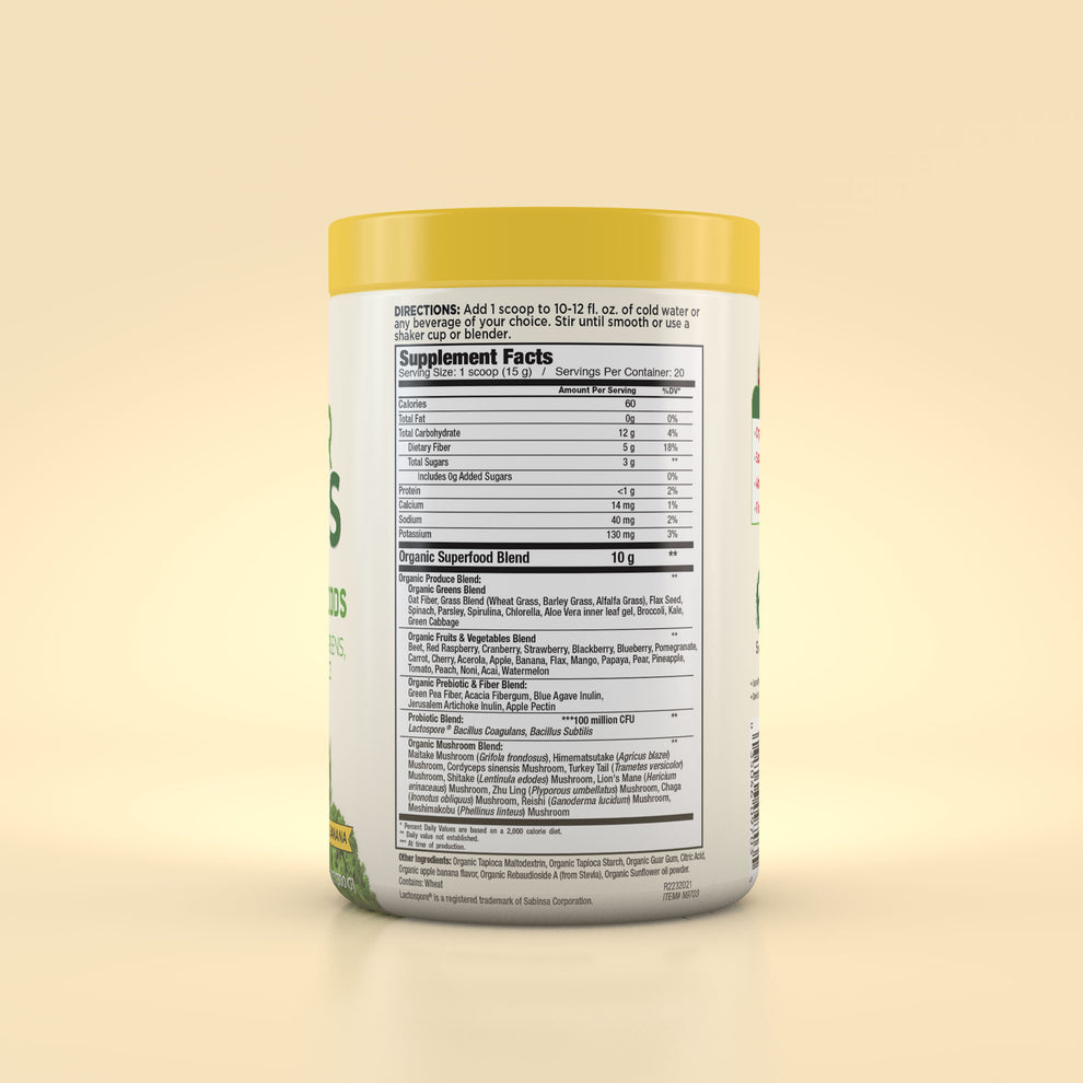 Super Greens Powder - 20 Servings - Apple Banana Flavor County Farms