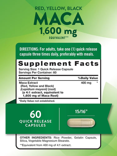 Maca Root 1600 mg
60 Quick Release Capsules Nature's Truth