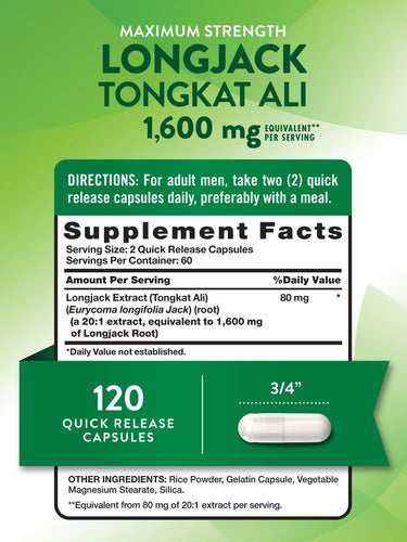 Longjack Tongkat Ali 1600 mg
120 Quick Release Capsules Nature's Truth