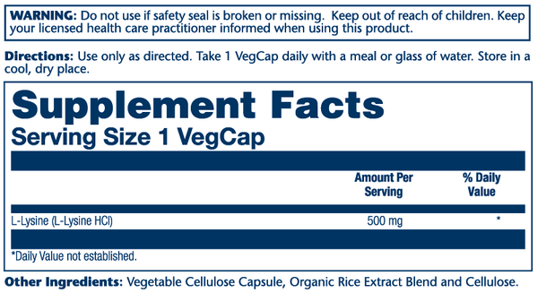L-Lysine, Free Form 500mg