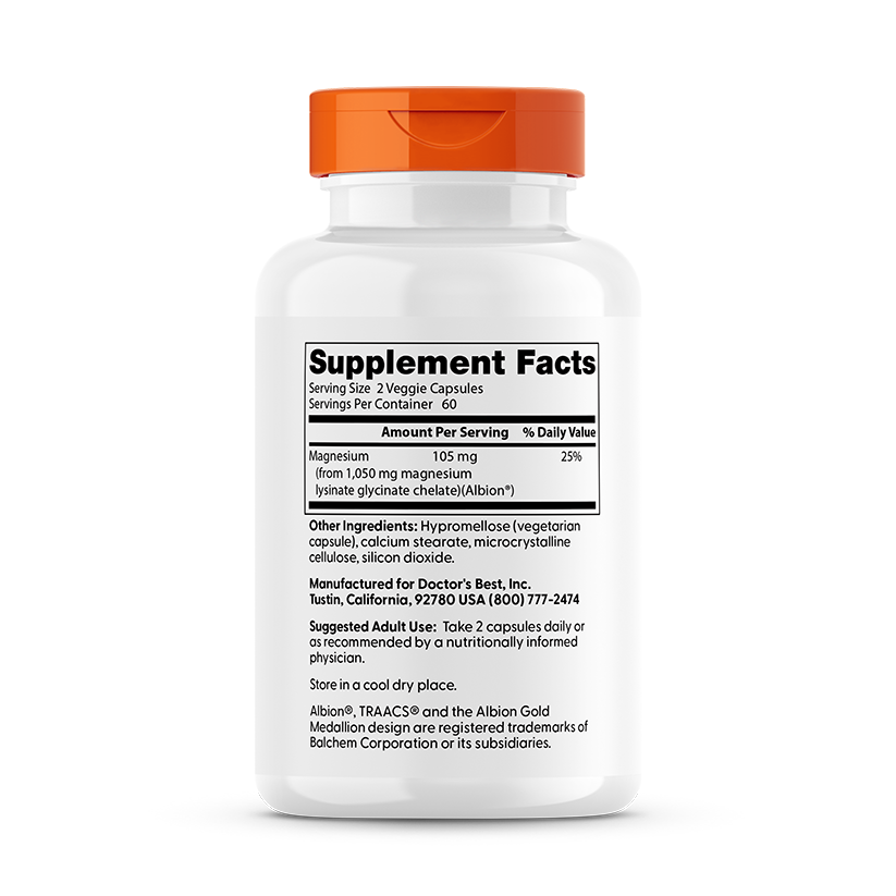 Doctor's Best High Absorption Magnesium, Lysinate Glycinate 100% Chelated, 52.5 mg, 120 Veggie Caps