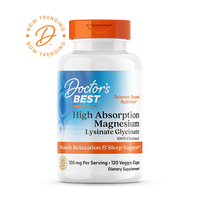 Doctor's Best High Absorption Magnesium, Lysinate Glycinate 100% Chelated, 52.5 mg, 120 Veggie Caps