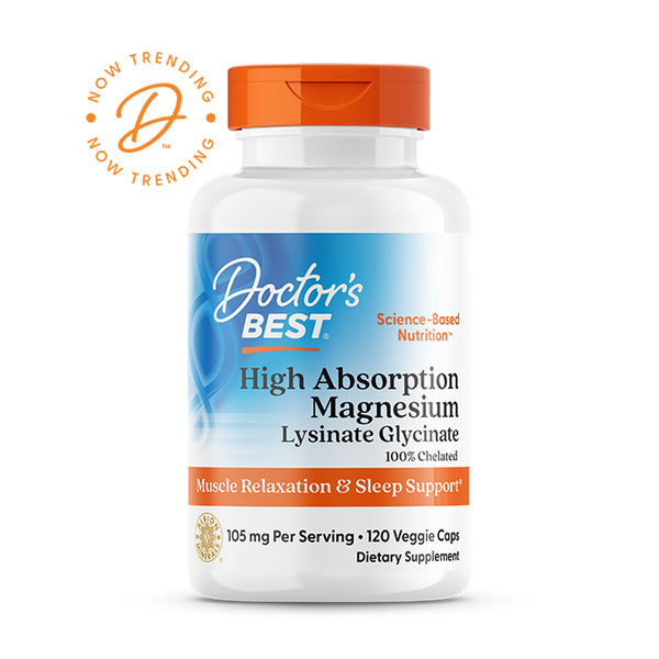 Doctor's Best High Absorption Magnesium, Lysinate Glycinate 100% Chelated, 52.5 mg, 120 Veggie Caps