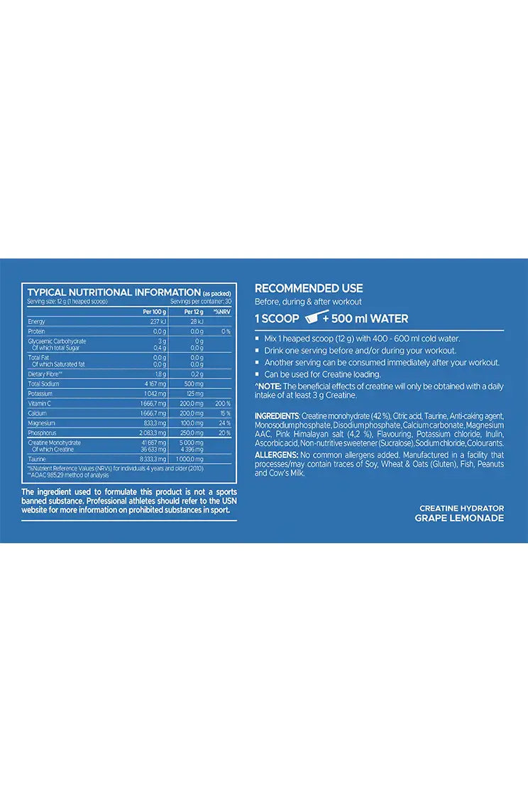 Creatine + Hydration USN
servings 30 servings